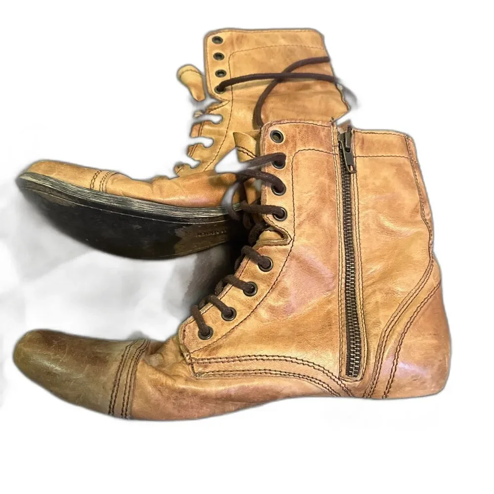 Steve Madden Mens Sz 10 D Troopah2 Combat Leather Boot Distressed cap toe  Zip
